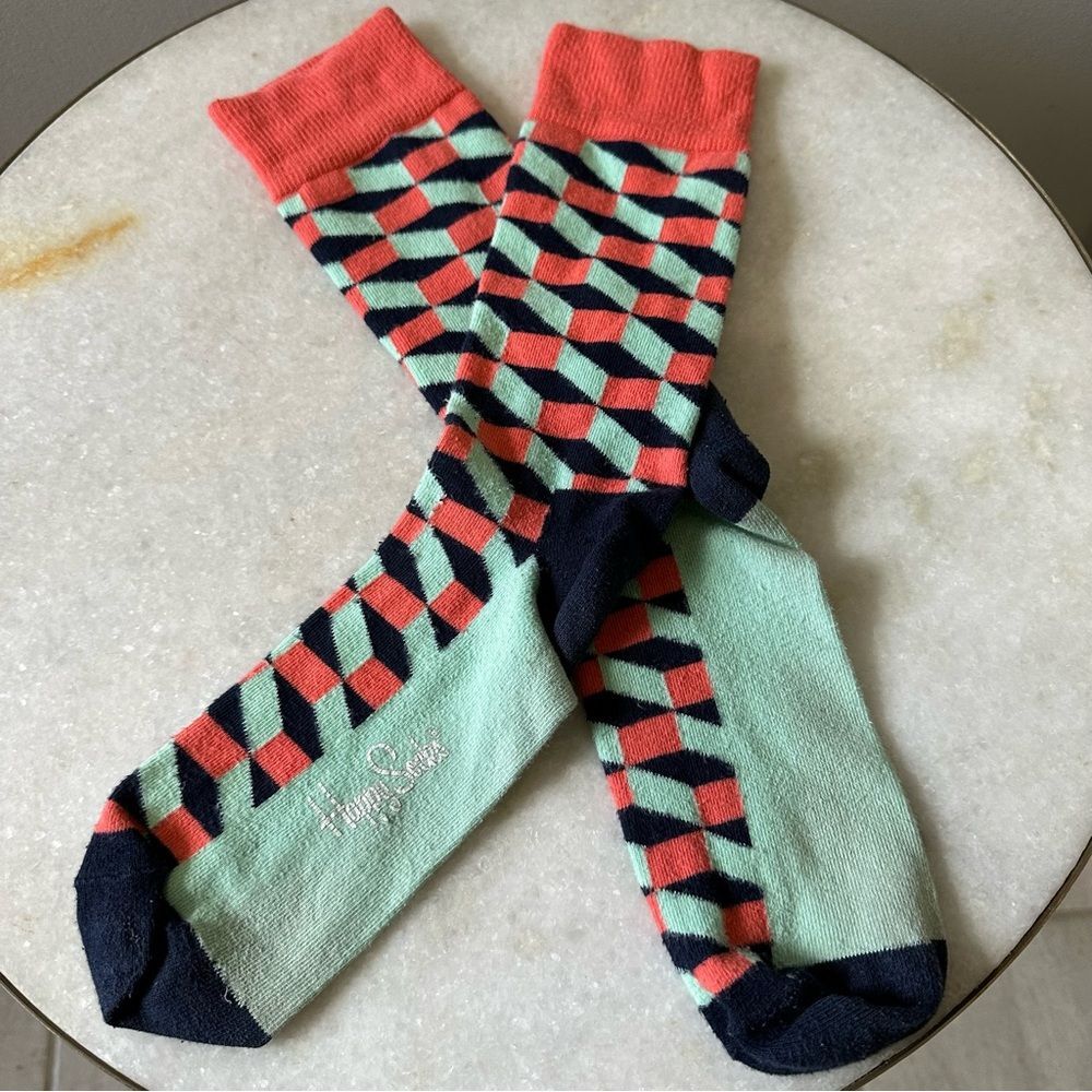 Happy Socks Mens Size L 9-13 Colorful Geometric Jacquard Socks Retro Preppy Y2K